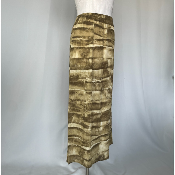 Boho Midi Skirt Size Small Green Brown Abstract Crinkle Pleated Fairy Whimsigoth - Picture 5 of 13